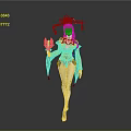 3D Female Character With Oriental Traditional Sci Fi Style Decorative Hat And Staff