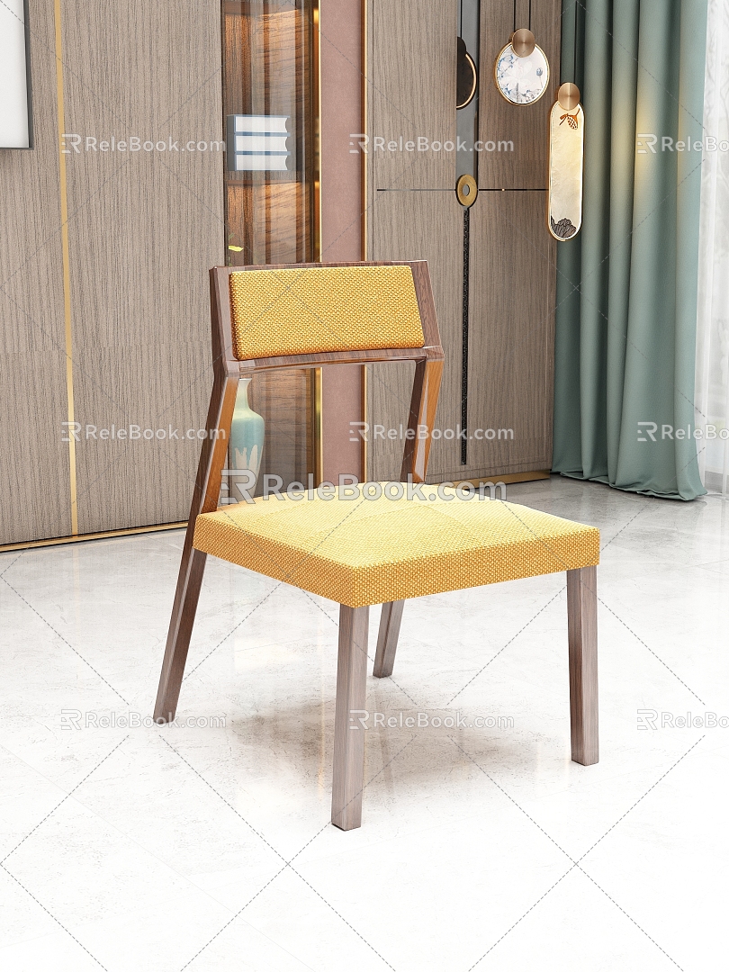 Chinese Simple Restaurant Solid Wood Dining Chair Leisure Chair 3d model