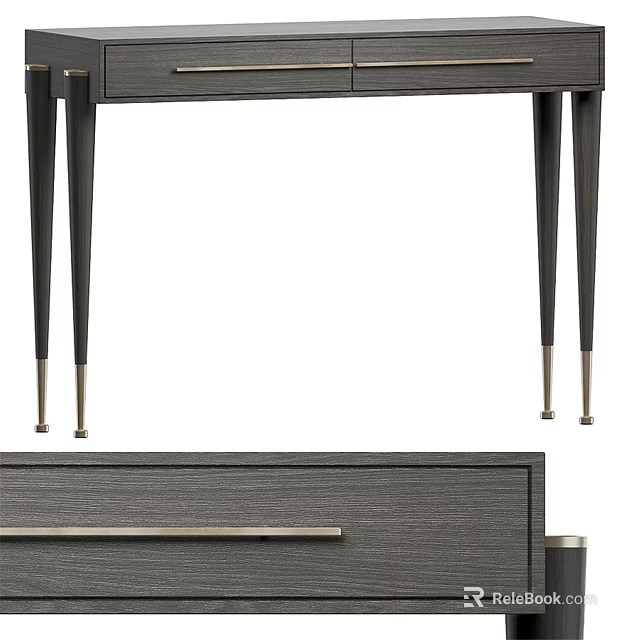 Sleek Modern Dark Wood Vanity Table With Slim Metal Legs And Drawer Handle 3d model 