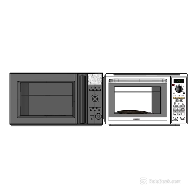 Two Modern Kitchen Microwave Ovens With Black And White Design And Digital Controls 3d model 