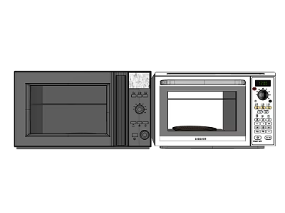 Two Modern Kitchen Microwave Ovens With Black And White Design And Digital Controls 3d model