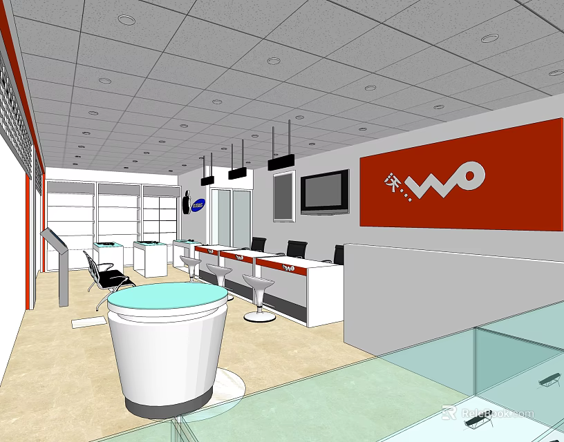 Modern Digital Store Interior With Counter TV Screen Seating And Electronics 3d model