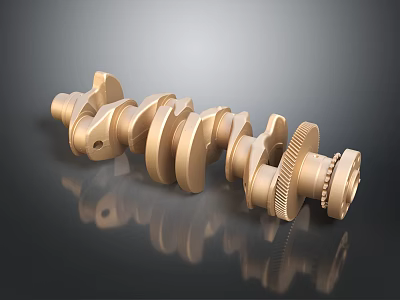 Golden Metal Crankshaft Hardware Tool With Precision Gears And Reflective Surface 3d model