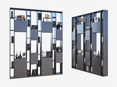 Stylish Modern Geometric Bookcase With Open Shelves Decorative Items And Books 3d model
