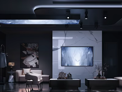 Modern KTV Interior Design Featuring Large Screen TV Sofa Decorative Painting And Ambient Lighting 3d model