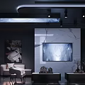 Modern KTV Interior Design Featuring Large Screen TV Sofa Decorative Painting And Ambient Lighting