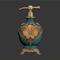 Turquoise Decorative Dispenser With Gold Accents And Orange Flower Design