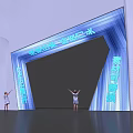 Blue Glowing Archway With Children Raising Hands And White Decorative Lines