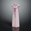Elegant Pink Plaid Long Dress With Short Sleeves And Bow Tie Detail