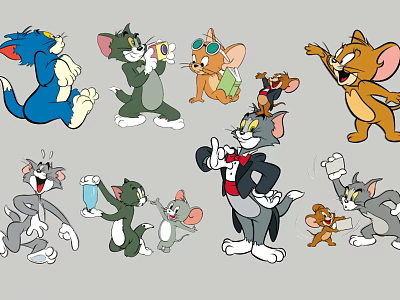 Tom and Jerry Cartoon Character Silhouettes In Various Poses And Actions 3d model