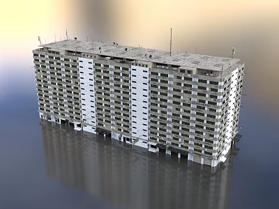 Modern High Rise Building Exterior With Reflective Water Surface And Regular Windows 3d model