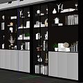 Modern Multi Layered Bookcase With Glass Doors Featuring Books Decorations Plants And Lighting
