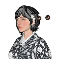 Woman With Short Hair And White Flower Accessory In Traditional Clothing