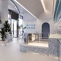 Modern Dessert Shop Interior Design With Open Kitchen And Glass Display Counter
