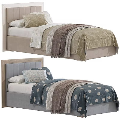 Cozy Children's Bed With Soft Headboard Plush Pillows And Patterned Bedding 3d model