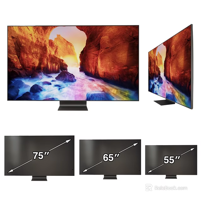 Sleek Modern TV With 75 65 55 Inch Sizes And Vibrant Canyon River 3d model 