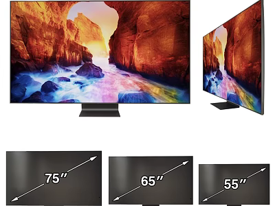 Sleek Modern TV With 75 65 55 Inch Sizes And Vibrant Canyon River 3d model