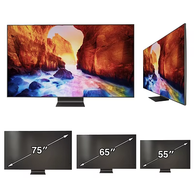 Sleek Modern TV With 75 65 55 Inch Sizes And Vibrant Canyon River 3d model