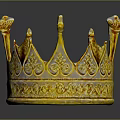 Golden Ornate Royal Crown Headwear With Carved Patterns And Decorative Spires