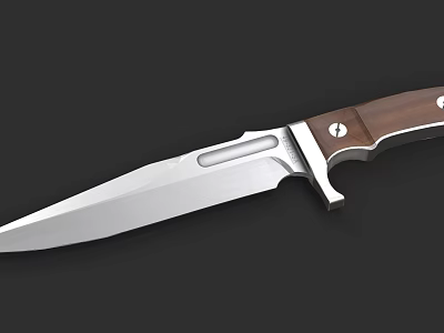 Tactical Knife Featuring Silver Metal Blade Brown Wooden Handle And Metal Rivets 3d model