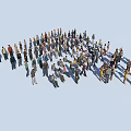 Group of Diverse People Standing Together in Various Poses on Light Blue Background