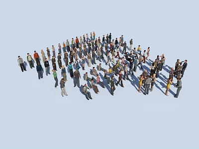 Group of Diverse People Standing Together in Various Poses on Light Blue Background 3d model