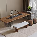 Tea Table and Chair Combination Stool Tea Set Bench 3d model