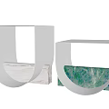 Modern Geometric Coffee Tables With Silver Metal Frame And Marble Accents