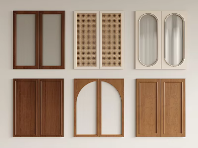 Various Cabinet Door Designs With Wooden Glass Grille And Vertical Striped Styles 3d model