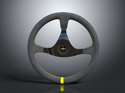 Sporty Car Steering Wheel With Suede Material And Yellow Stripe Accent 3d model