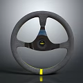 Sporty Car Steering Wheel With Suede Material And Yellow Stripe Accent