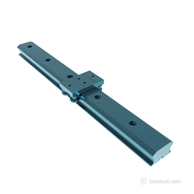Blue Metal Linear Slide Rail With Slider And Mounting Holes Structure 3d model 