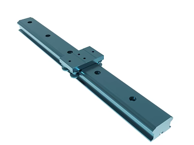 Blue Metal Linear Slide Rail With Slider And Mounting Holes Structure 3d model