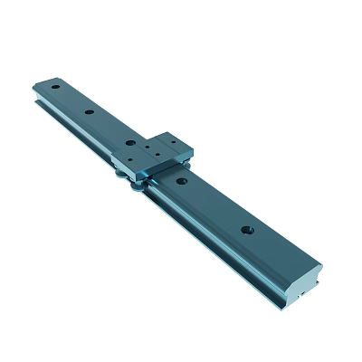 Blue Metal Linear Slide Rail With Slider And Mounting Holes Structure 3d model