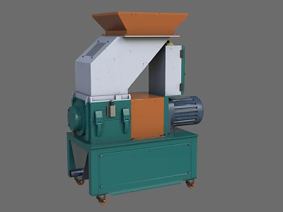 Industrial Shredder Equipment With Orange Feeding Hopper Green Base And Motor 3d model