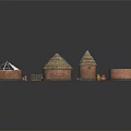 Traditional Thatched Houses Models With Dome Shaped Roofs And Brown Bases