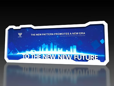 Blue Background Wall With New Pattern New Era Text City Silhouettes And Geometric Shapes 3d model