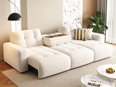 Cozy Beige L Shaped Sofa and Coffee Table Set with Tray Decor in Living Room 3d model