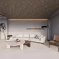 Modern Dining and Living Room Interior With White Sofa Coffee Table Floor Lamp and Dining Chairs