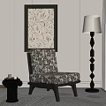 Stylish Living Room Interior With Patterned Armchair Floor Lamp And Decorative Painting