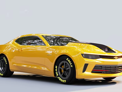 Yellow Chevrolet Camaro With Black Accents And Eagle Tires 3d model