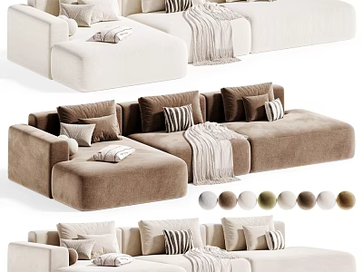 Modern Minimalist Double Seater Sofa With Cozy Decorative Pillows And Multiple Optional Soft Fabric Colors 3d model