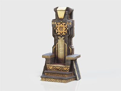Ornate Carved Throne With Golden Accents Intricate Patterns And Dark Wood Base 3d model