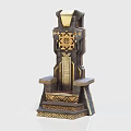 Ornate Carved Throne With Golden Accents Intricate Patterns And Dark Wood Base