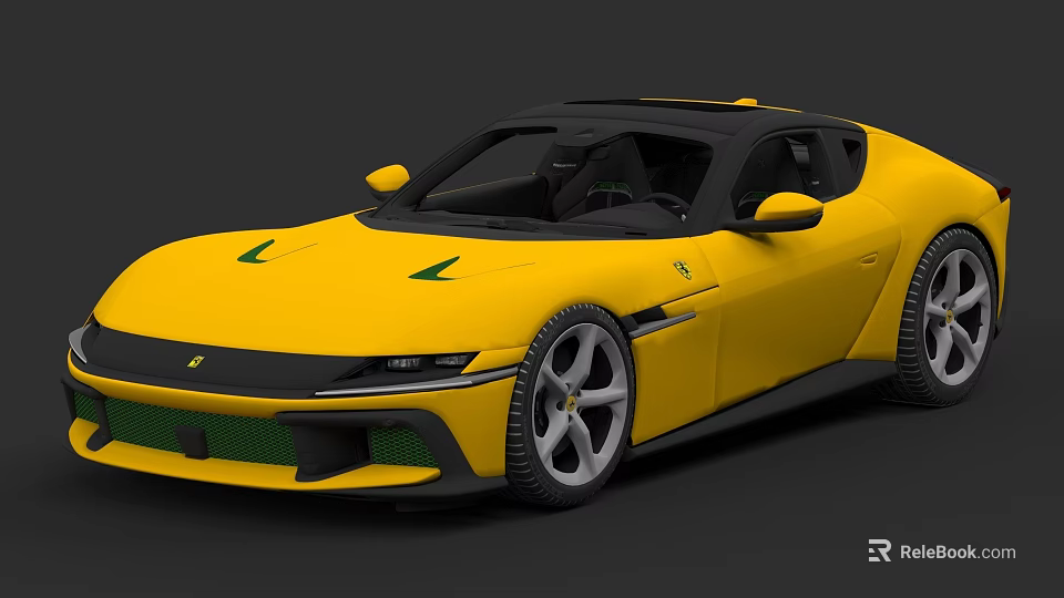 Yellow Sporty Car With Modern Exterior Design Green Accents And Alloy Wheels 3d model 