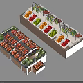 Retail Display Shelves With Assorted Fresh Fruits And Layered Storage Design
