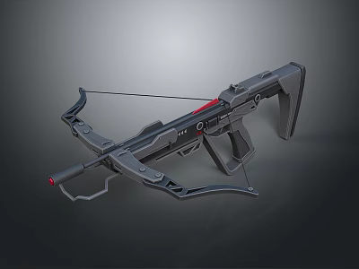 Modern Tactical Crossbow Weapon With Black Body And Red Accent Details 3d model
