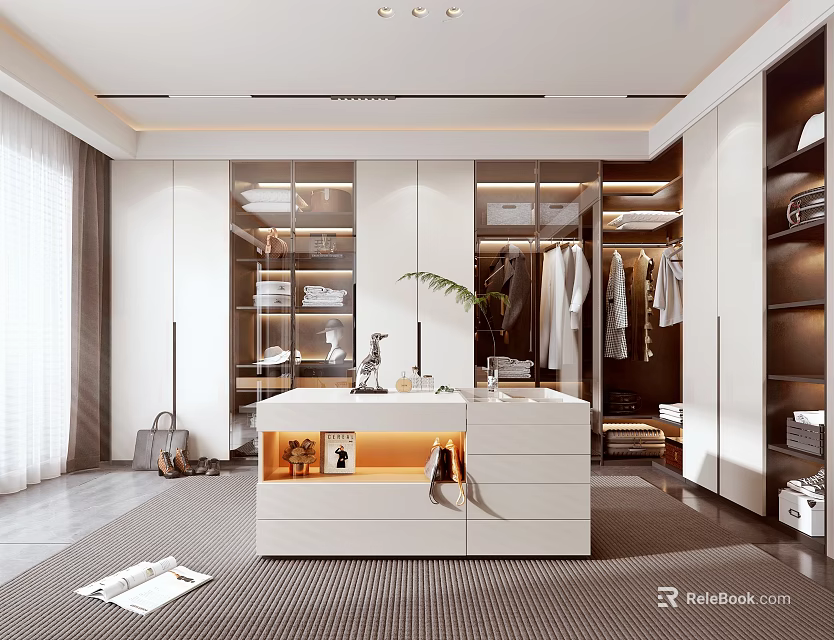 Modern Walk in Closet With Cabinetry Lighting And Storage 3d model 