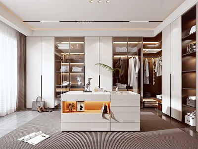 Modern Walk in Closet With Cabinetry Lighting And Storage 3d model