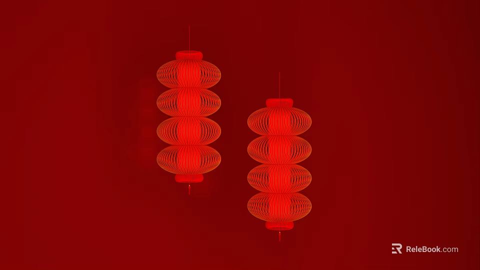 Two Red Lanterns with Multi Layered Hollow Out Design on Red Background 3d model